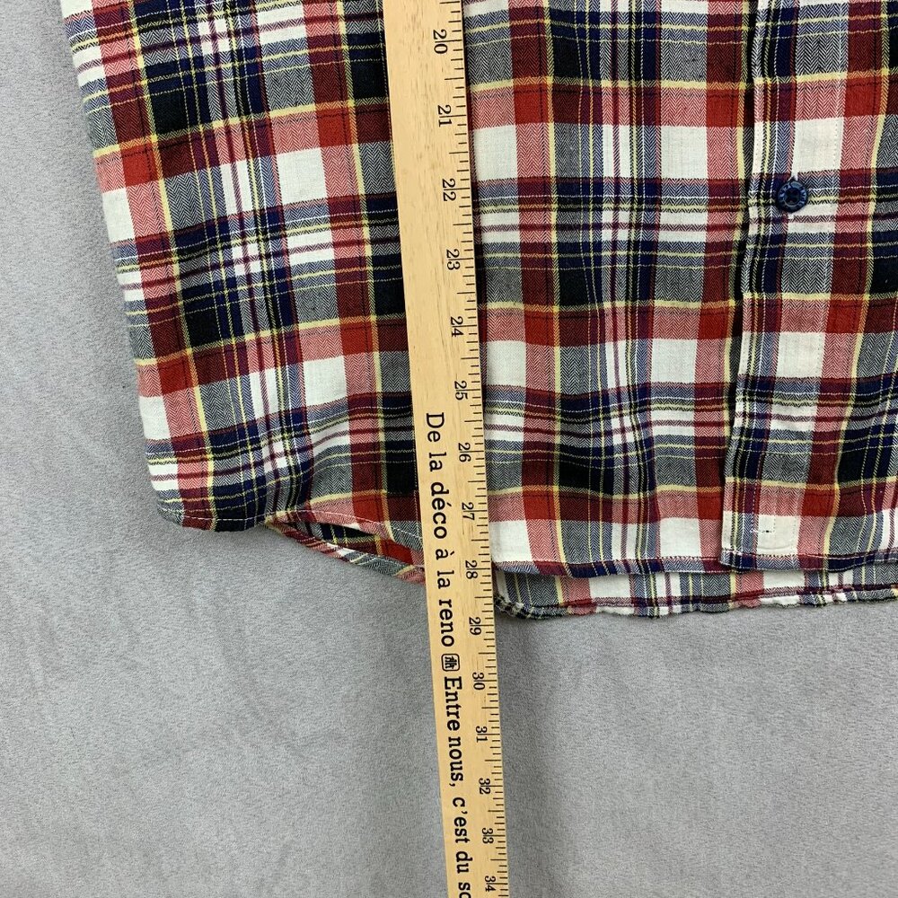 Nudie Mens Shirt Large Red Blue Tartan Plaid Herringbone Button Up Short-Sleeve - Picture 5 of 7